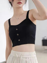 Women's Solid Color button Front Details Bib Crop Tank