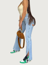 Women's High Waist Stretch Ripped Hem Slit Jeans