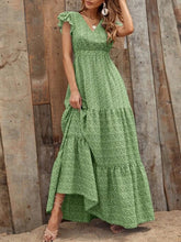 Spring new fashion women's V-neck long skirt waist floral print large swing dress