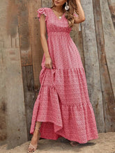 Spring new fashion women's V-neck long skirt waist floral print large swing dress