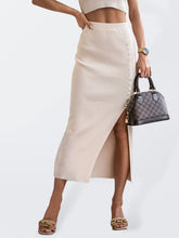 Women's Solid Color Button Slit Midi Skirt