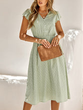 Women's Solid Color embroidered Flutter Sleeve Midi Dress