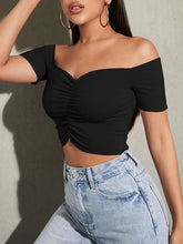 Women's knitted sexy one-neck short-sleeved top