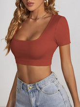 Women's knitted all-match square collar cropped short-sleeved T-shirt