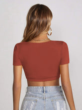 Women's knitted all-match square collar cropped short-sleeved T-shirt