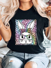 Women's Easter Leopard Bunny Print Short Sleeve T-Shirt