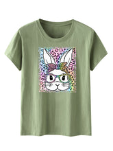 Women's Easter Leopard Bunny Print Short Sleeve T-Shirt