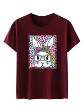 Women's Easter Leopard Bunny Print Short Sleeve T-Shirt