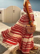 Bohemian style deep V-neck printed beach holiday style suspender dress