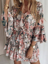 Women's pink chiffon pullover slimming floral mid-waist dress
