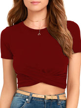 Women's Knitted Short Slim Fit T-Shirt with Navel and Knot