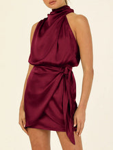 Women's woven halter neck high-quality satin strap slim-fit celebrity mini dress