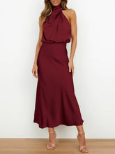 Women's woven halter neck high-quality satin strap slim-fit celebrity mid-length dress