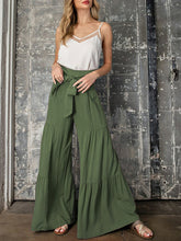 Women's woven strap elastic waist this kind of wide-leg A-type casual trousers