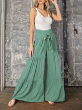 Women's woven strap elastic waist this kind of wide-leg A-type casual trousers