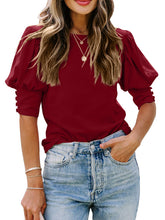 Women's round neck solid color button loose top T-shirt shirt