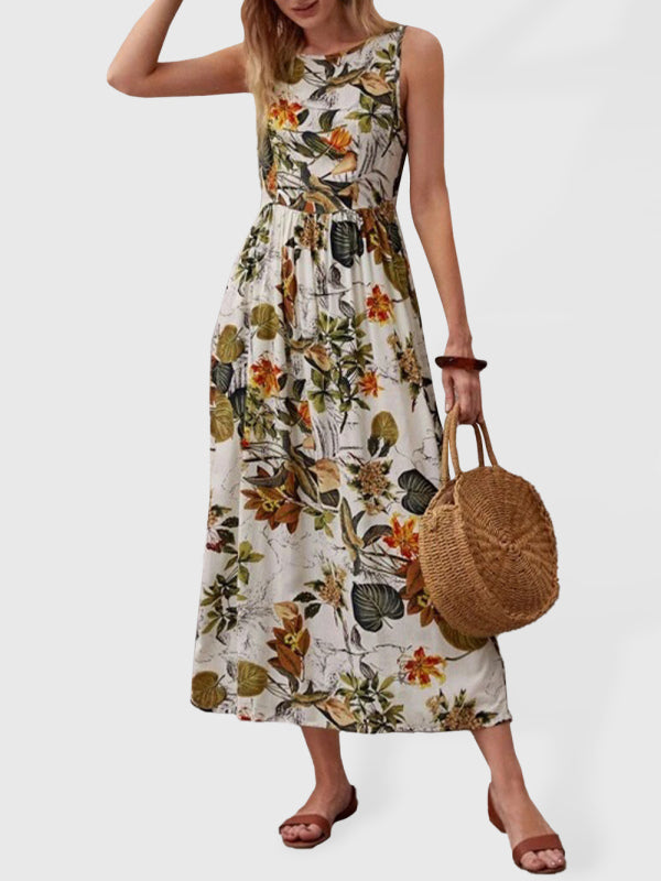 holiday style skirt women's fashion print sleeveless dress