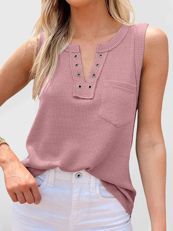 Women's solid color V-neck loose bottom ladies vest