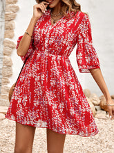 Women's Floral Print Short Sleeve Ruffle Trim Minidress