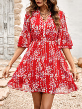 Women's Floral Print Short Sleeve Ruffle Trim Minidress