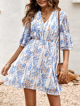 Women's Floral Print Short Sleeve Ruffle Trim Minidress