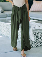 Loose Slacks Belt Knotted Wide-Leg Pants Knitted Trousers