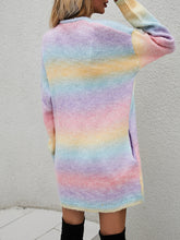 Sweater Rainbow Tie-Dye Mid-Length Oversized Cardigan Pocket Knit Jacket