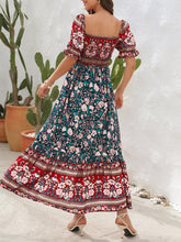 Boho Beach Vacation Dress Off-Shoulder Puff Sleeve Floral Midi Dress