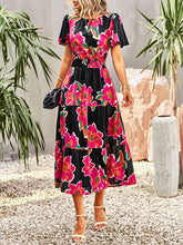 Floral Dress 2023 Summer Temperament Elegant Waist Short Sleeve Long Dress