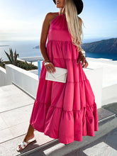 Women's Solid Color Tiered Halter Maxi Dress