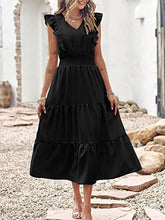 Women's Solid Color Flutter Sleeve Tiered Chiffon Maxi Dress