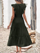 Women's Solid Color Flutter Sleeve Tiered Chiffon Maxi Dress