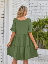 Women's Solid Color V-neck Tiered Ruffle Mini Dress
