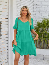 Women's Solid Color V-neck Tiered Ruffle Mini Dress