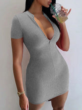 Women's Knitted Casual Half Zipper Short Sleeve Dress