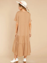 Women's solid color casual comfortable loose short-sleeved long dress