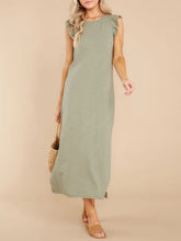 Women's A-line mid-length knitted dress with wooden ears