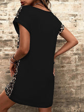 Women's Color Contrast Mosaic Leopard Print Casual Round Neck Dress