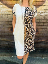 Women's Color Contrast Mosaic Leopard Print Casual Round Neck Dress