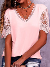 Women's Solid Color Lace Trim Short Sleeve Media Top