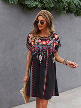 Women's Floral Embroidered Short-sleeve A-line Mini Dress