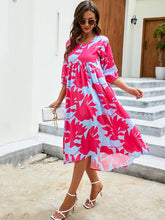 Women's Printed Puff Sleeve Shift Midi Dress