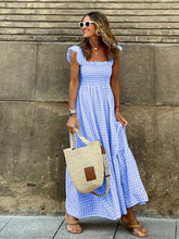 Women's Checked Print Flutter Ruffle Sleeve Smocked Tiered Sundress