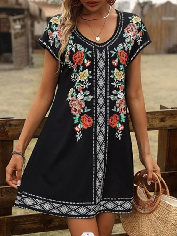 Women's Floral Embroidered Sleeveless A-line Mini Dress