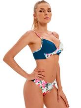 Women's Media Solid Color With Floral Print Split Bikini Top And Matching Buttom Swimming Set