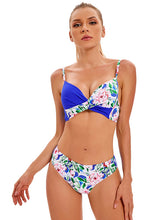 Women's Media Solid Color With Floral Print Split Bikini Top And Matching Buttom Swimming Set