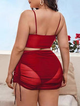 Plus Size Women-Sling Backless Mesh Drawstring Bikini Set