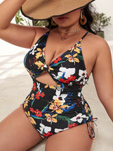 Plus Size Women-Printed Push-up Hollow One-Piece Swimsuit