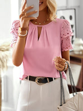 Women's solid color temperament elegant stitching lace sleeve short-sleeved top