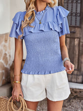 Women's solid color temperament elegant ruffled short-sleeved shirt